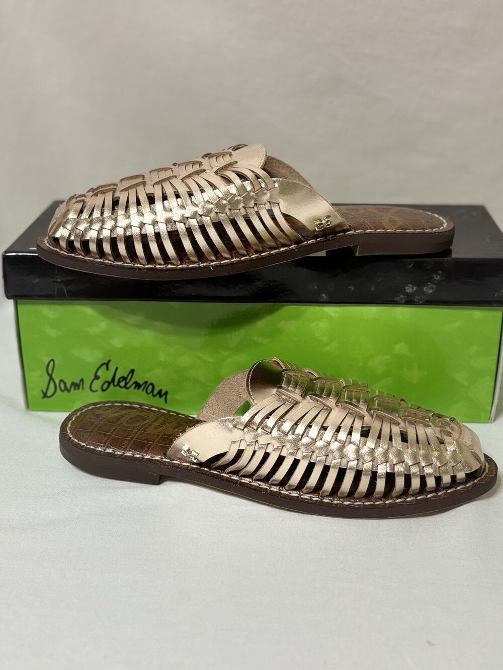 Sam Edelman Keelyn Leather Mules Blush Gold Lea Women's Sandals Size 6.5 M New